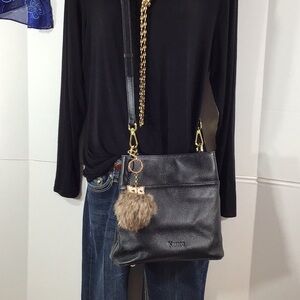 Kattee black pebbled cowhide leather crossbody bag